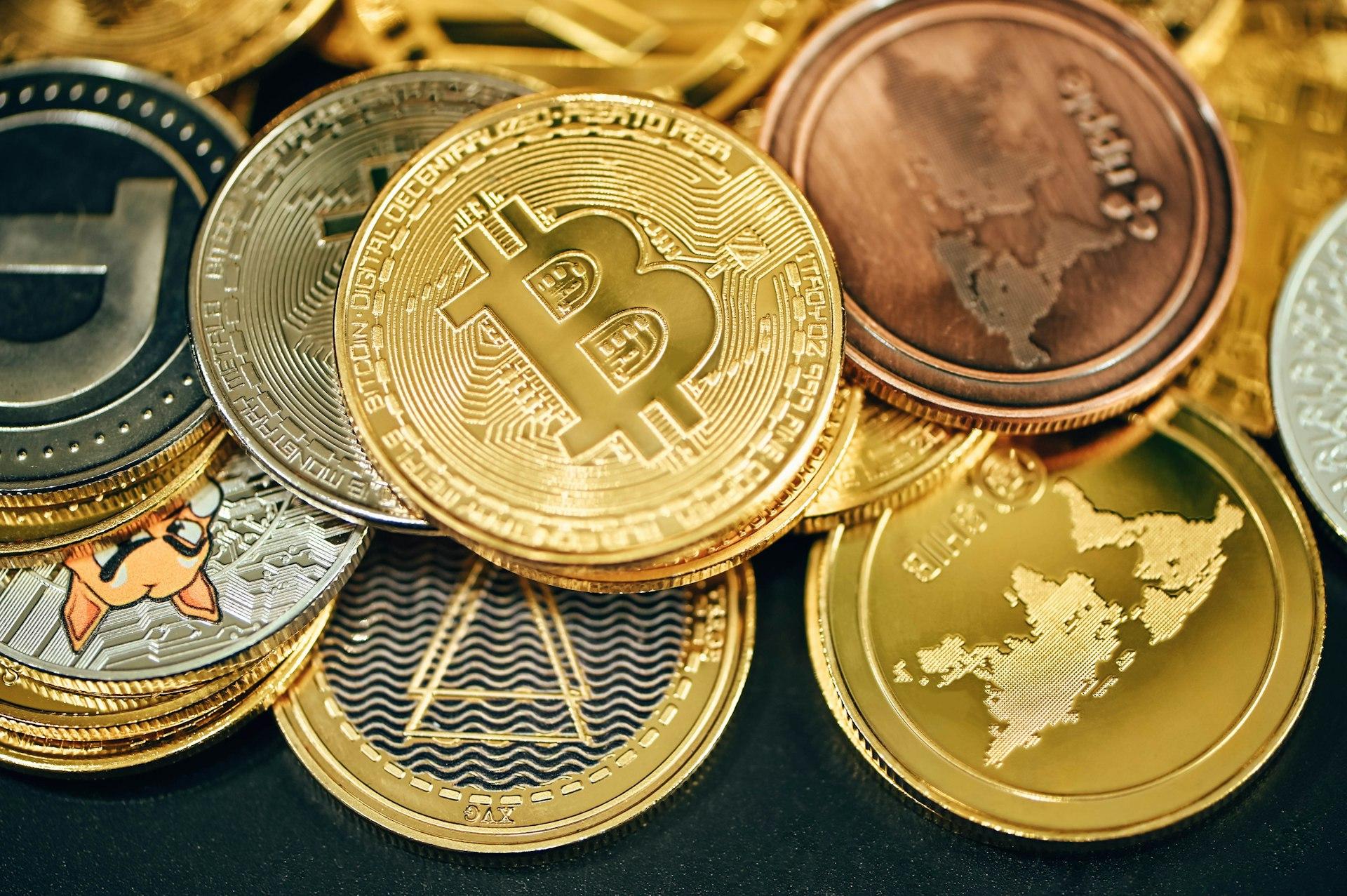 Cryptocurrency a pile of gold abitcoins